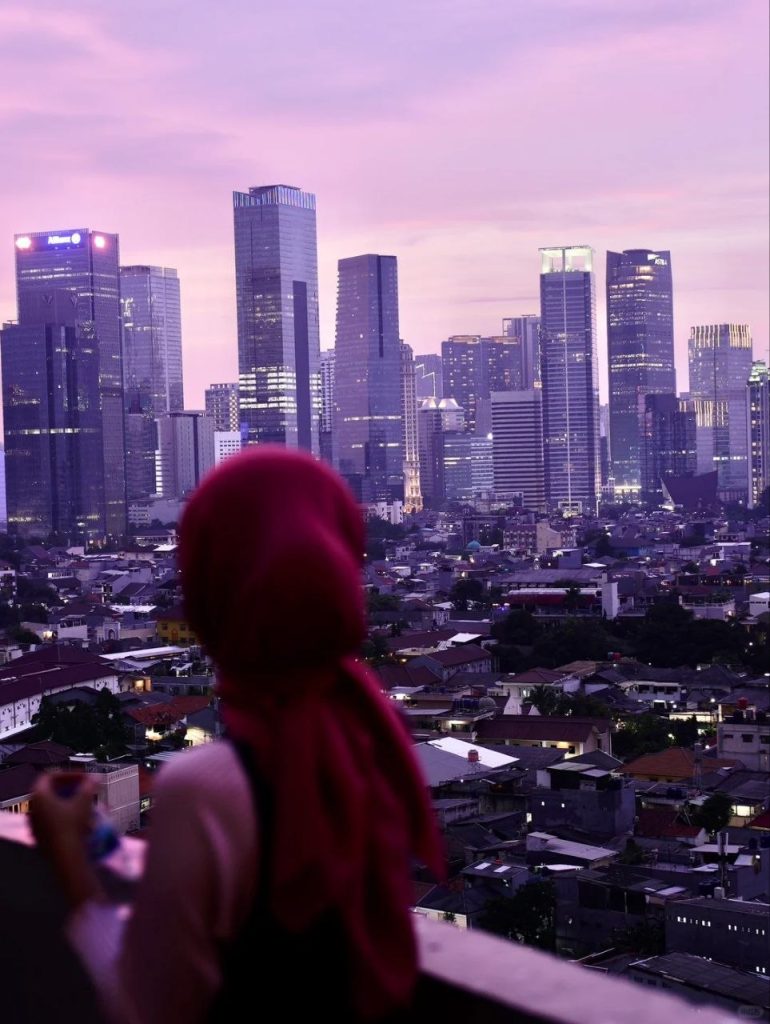 View of Jakarta skyline at sunset