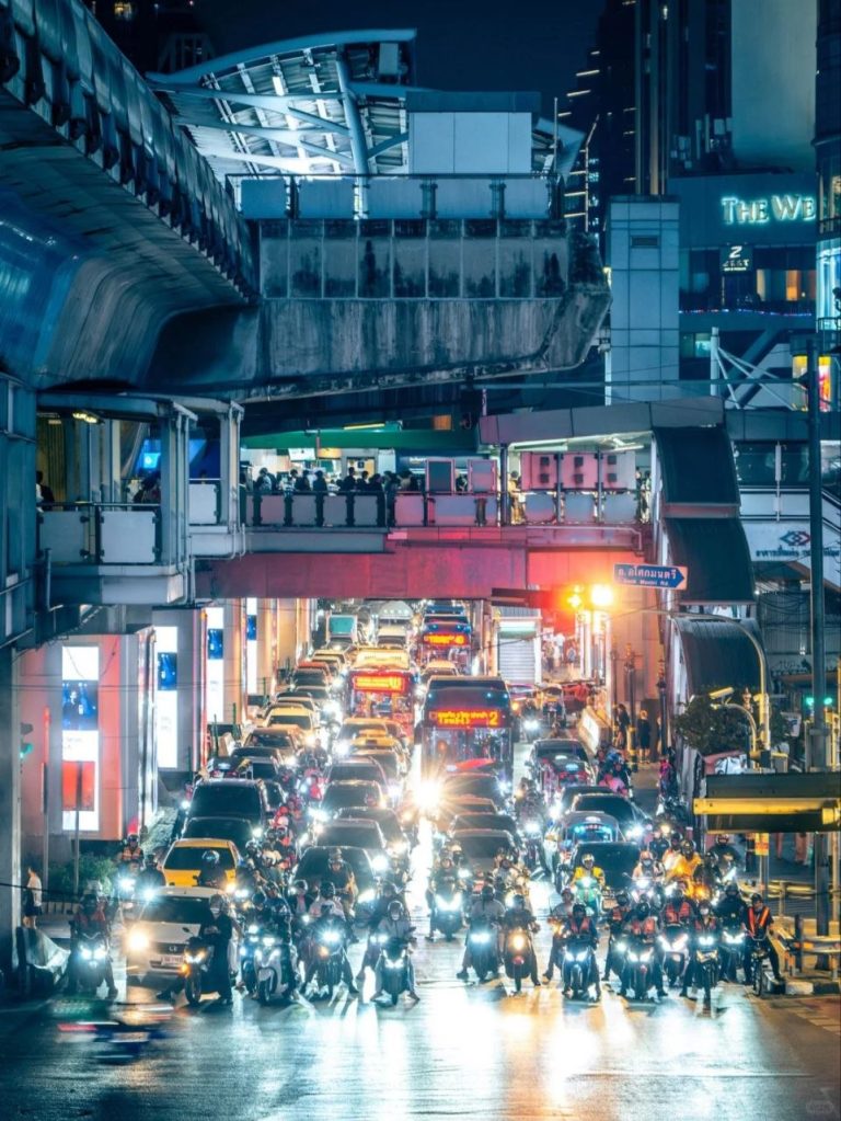 Bangkok traffic and city lights at night