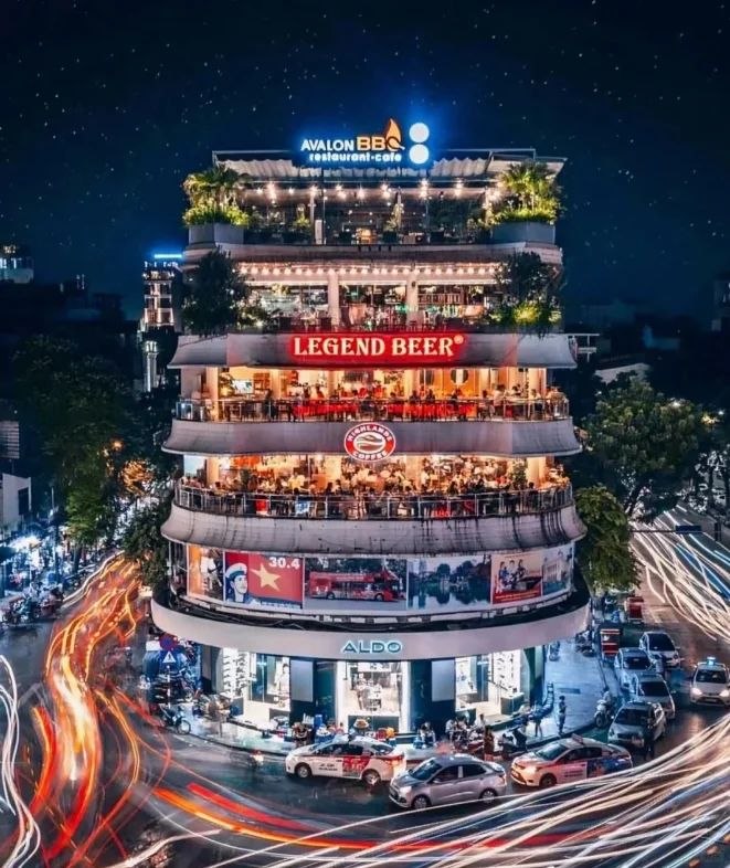 Night view of Hanoi city center in Vietnam