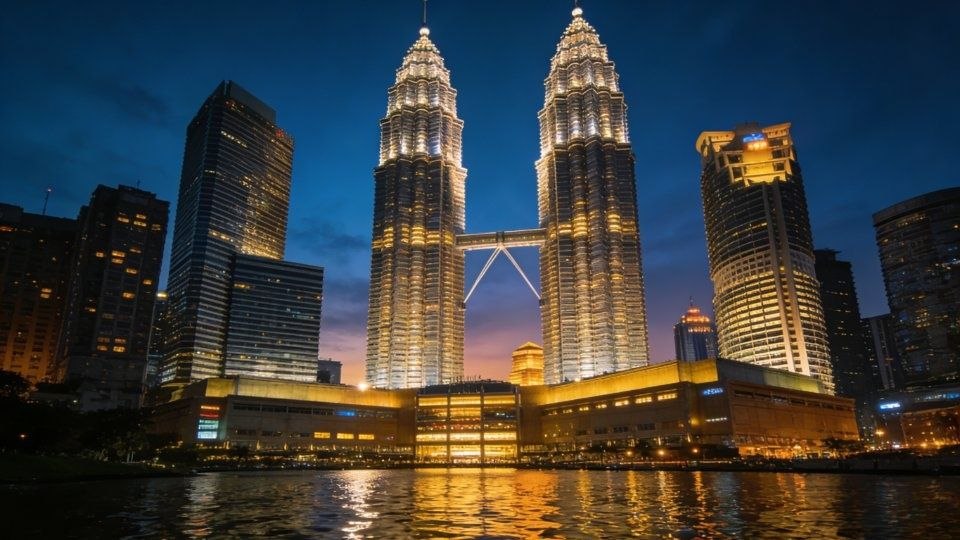 Petronas Twin Towers at night in Kuala Lumpur